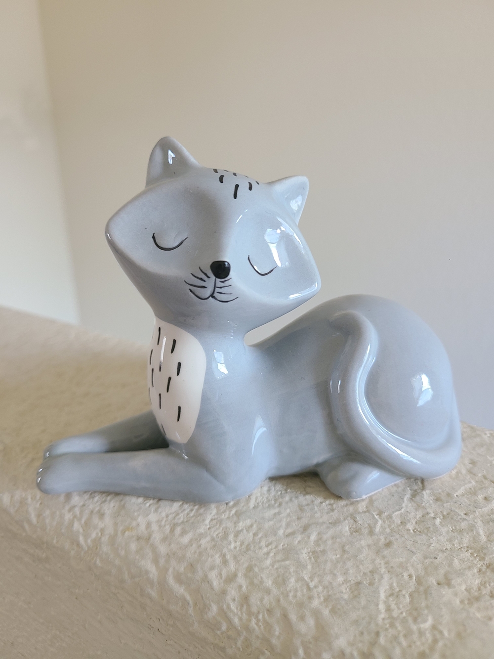 Cute Ceramic Gray Cat Figurine Decorative Ornament Home